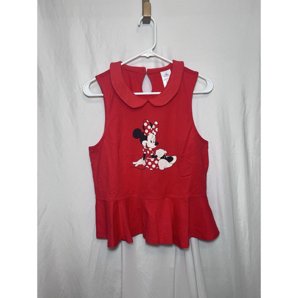 Disney Minnie Mouse Red Peplum Collared Top NWT Size L - Picture 1 of 8